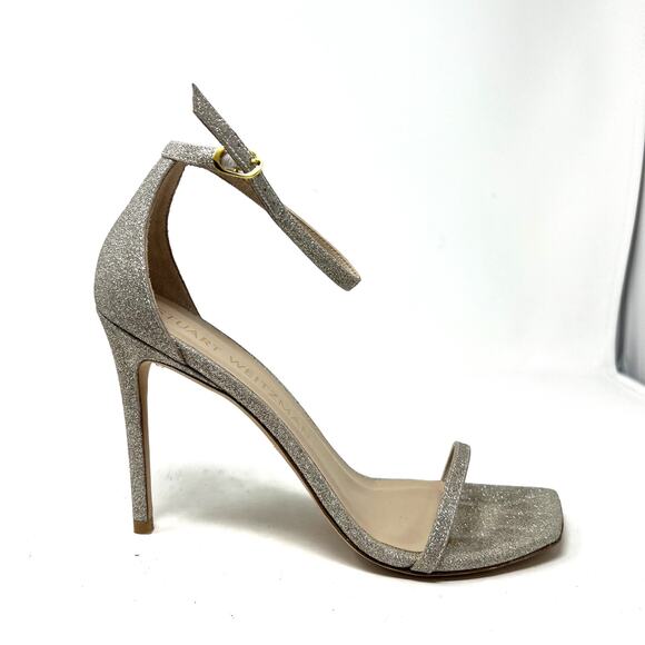 Stuart Weitzman nudistsong heels size 10.5 platinum glitter CL